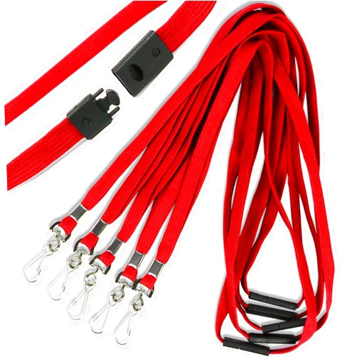 Ollain Safety Breakaway Lanyard with J-Hook Flat Lanyards for ID Badges Cruise Lanyard Bulk Premium Lanyards for Women/Men Business Card Name Tag Holder Employee Students (Red, Breakaway 50 Pack)