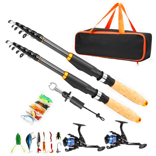 GIFY Fishing Pole and Reel Combo, 2PCS Telescopic Fishing Rod with Spinning Reel Lures Set,Fish Lip Gripper and Tackle Bag, Saltwater Freshwater Collapsible Fishing Kit for Beginner Adults