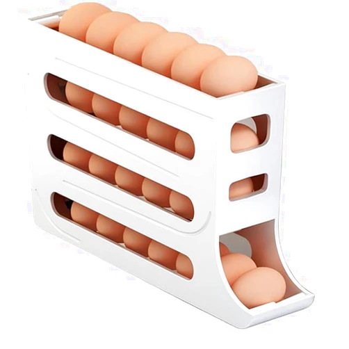 Musaner 4 Tiers Egg Holder for Fridge， Automatic Egg Rolling Rack, 30 Eggs Storage Rack, Egg Distributor for Refrigerator, Egg Storage Rack for Kitchen (White)