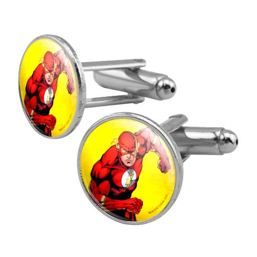 GRAPHICS & MORE The Flash Character Round Cufflink Set Silver Color