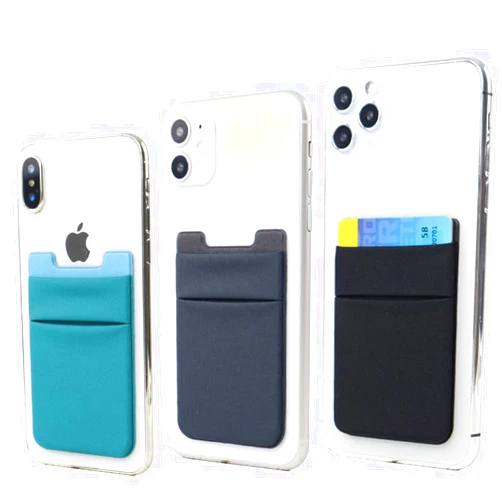 Fulgamo 3Pack Cell Phone Card Holder Stick On, Phone Wallet Double Pocket for Back of Phone Case, ID/Credit Cards Wallet Sticker Stretchy Lycra for All Smartphones- Dark Green,Blue Gray,Black