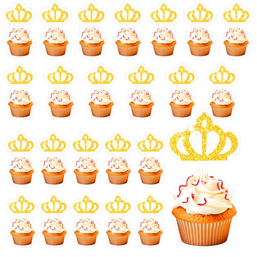 Hariendny 24 Pack Gold Crown Cupcake Toppers Princess Cake Topper for Cupcake, Glitter Crowns Picks for Cupcake, Queen Crown Cupcake Decors for Princess Party Birthday Baby Shower Wedding Decoration