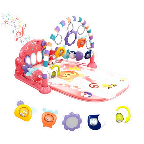 dearlomum Baby Play Mat Baby Gym,Funny Play Piano Tummy Time Baby Activity Mat with 5 Infant Sensory Baby Toys, Music and Lights Boy & Girl Gifts for Newborn Baby 0 to 3 6 9 12 Months (Pink)