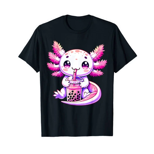 Bobalotl Kawaii Axolotl Drinking Boba Tea Axolotl Bubble Boba Tea Anime Cute Kawaii Axolotl T-Shirt