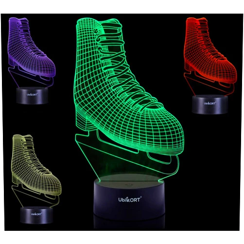 UbiKORT Ice Skating 3D Illusion Night LAMP for Girl Teen Room Birthday Present for Sport Fans, Ideal for Night Light Bedroom Desk Decor [New Generation]