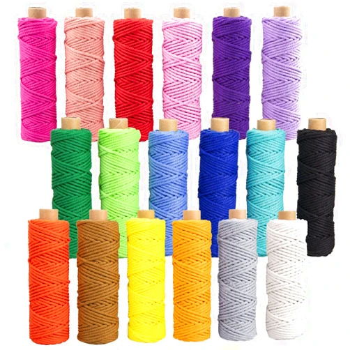 PHUNTTEK Macrame Cord 3mm x 594 Yards, 18 Rolls Natural Colored Macrame Cotton Cord Rope Kit Color Variety Macrame Jute Twine String 4 Strand Twisted for Wall Hanger Plant Hanging DIY Knitting Macrame Supplies