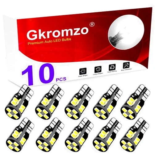 Gkromzo 10 Pcs T10 912 921 194 Led Light Bulbs Super Bright Replacement Bulbs for Interior Dome Map Trunk Door Courtesy Plate License Lights Error Free 12V 6000K Pure White
