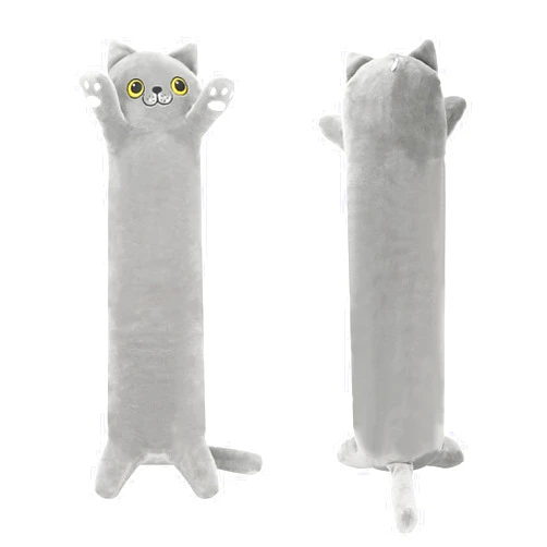 SEENEEY Long Cat Plush Kawaii Body Pillow, Cute Cat Stuffed Animals Soft Plushies,Cat Soft Plush Long Cat Pillow Doll Toy Gift for Girlfriend. (Long grey cat,19.6 in)