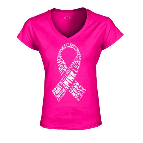 S4E Distressed Pink Ribbon Breast Cancer Montage Slim Fit Women's V-Neck T-Shirt