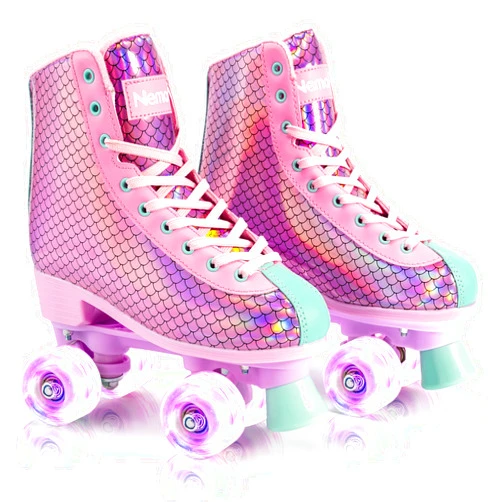 NEMONE Roller Skates for Girls, Women Roller Skates with Light up Wheels, Classic Shiny Mermaid Rollerskates, High Top Outdoor Indoor Skates for Adults Youth Kids