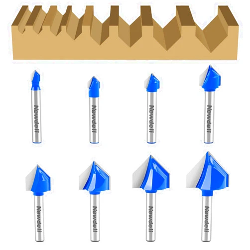Newdeli 8Pcs 90 Degree V Groove Router Bit Set 1/4-Inch Shank - 1/4