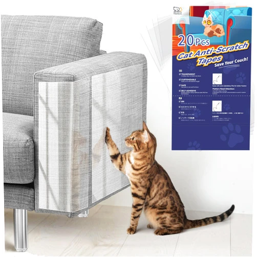 Fldofaves Anti Cat Scratch Furniture Protector, Fldofaves 20pcs Clear Cat Couch Protector, No Pins Hurt, Thickened Anti Scratching Sticky Tape for Furniture,Couch Protector from Cat Claws
