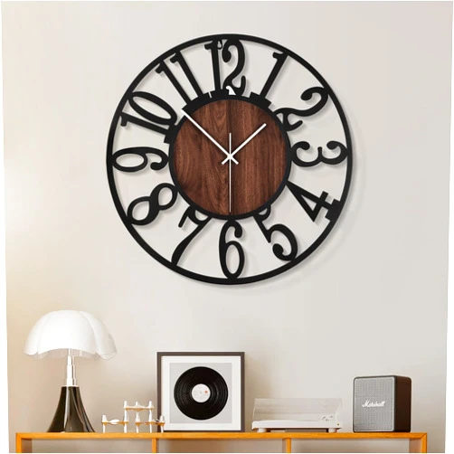 1st owned Wall Clock for Living Room Decor- Decorative Antique 16 inches or Larger Silent Non Ticking Black Metal Wood Clocks for Farmhouse,Dining Room,Bedroom,Kitchen,Home Battery Operated Clock Wall Decor