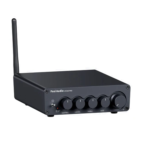 Fosi Audio BT30D Pro Mini Bluetooth Amplifier Hifi, 2.1 Channel Subwoofer Amp, with TPA3255 Chips 165W x2+350W and Bass Treble Controls, for Home Desktop Outdoor Bookshelf Speakers Subwoofers