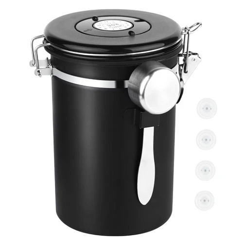 Ohtomber Coffee Canister Storage Container - 22OZ Stainless Steel Airtight Coffee Bean Storage Grounds Container with Date Tracker & Measuring Scoop, Kitchen Food Canister Jar for Cereal, Sugar, Tea