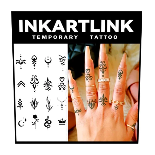 INKARTLINK Tattoo Tech, 2 Sheets Medium Semi Permanent Tattoo, Adult Art Design Temporary Tattoos, Lasts 1-2 Weeks, (Henna Finger Tattoo for Women 6)