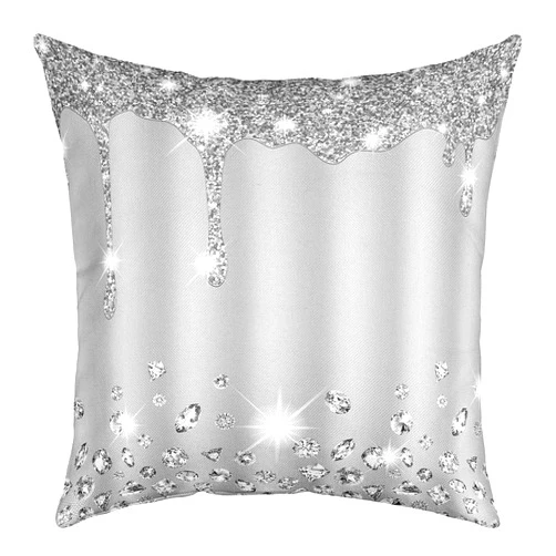 Feelyou Set of 4 Diamond (No Diamond) Throw Pillow Covers, Jewelry Grey Cushion Case for Home Living Room Decor, Reversible Bling Party Decorative Throw Cushion Case, 18x18 Inches