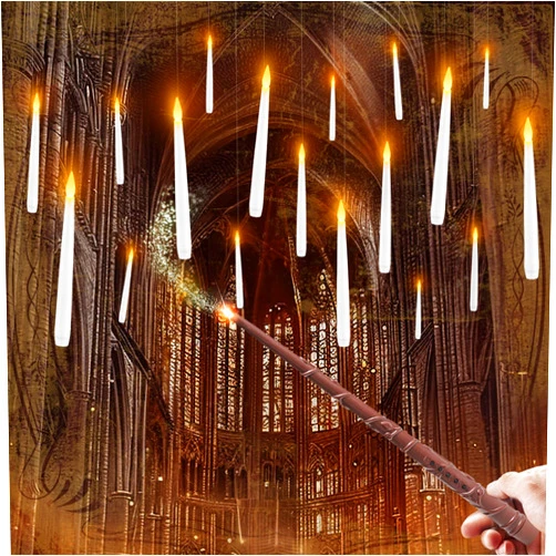 Raycare 20 Pcs Floating Candles with Wand, Hanging Candles with Timer, Magic Deco Candles Flickering Warm Light, Flameless Taper Candles with Wand Remote, LED Candlesticks for Birthday Halloween Party Decor