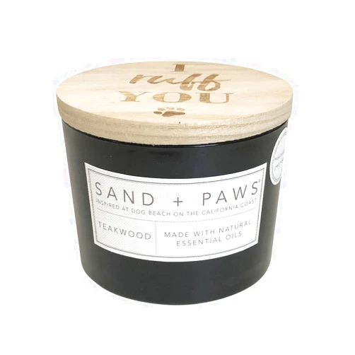 Sand + Fog Sand + Paws Scented Candle - Teakwood - Additional Scents and Sizes –Luxurious Air Freshening Jar Candles Neutralize pet Odors and Enhance Home décor – 100% Cotton Lead-Free Wicks - 12 oz