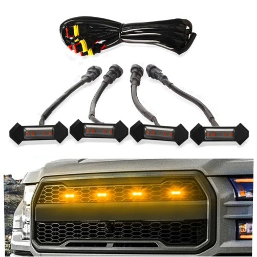 Maimiao LED Grille Lights Small Yellow Light with Harness mpatible With 2016 2017 2018 Toyota Tama TRD Pro Front Grille (Smoky Black Housing With Amber Light 4 piece) (GS-01)