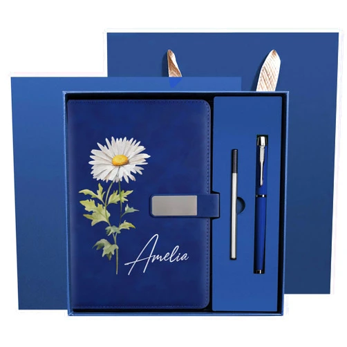PEJXJML Personalized Notebook with Pen and Gift Box - A5 Lined PU Leather Journal - Gift for Women, Business Professionals, Students, Teachers, Mom - Custom Name and Birth Flowers