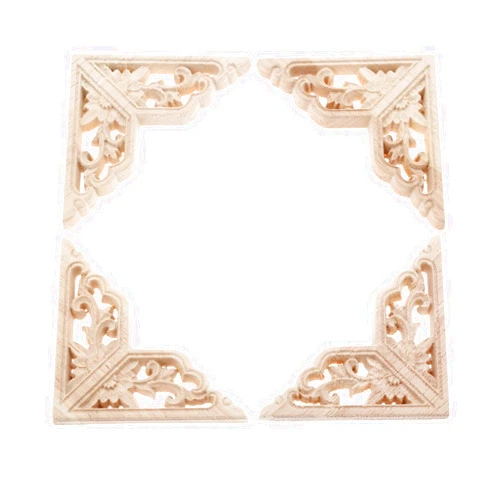 MUXSAM Wooden Decorative Appliques Onlays, 4-Pack Unpainted Wood Caravings Decals Inlays Overlays Corners Decor for Cabinet Dresser Cupboard Mirrors Walls Doors DIY Craft Project, 8x8cm/3.15