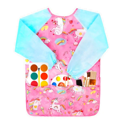 Bassion Smocks for Kids, Toddler Art Smock Artist Painting Aprons Waterproof Long Sleeve with 3 Pockets for Age 2-6 Years