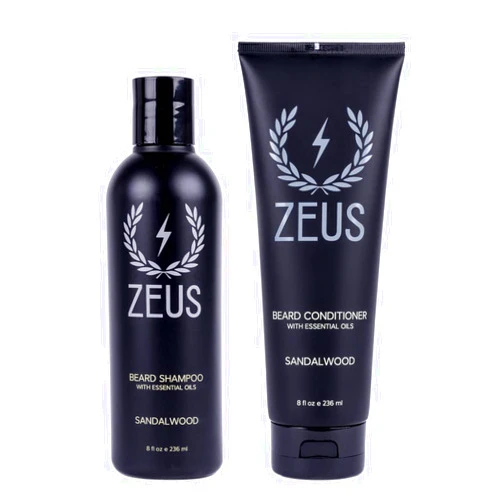 ZEUS Beard Wash & Beard Conditioner Set with Green Tea for Men, Soften, Hydrates & Moisturizes - MADE IN USA (Sandalwood)