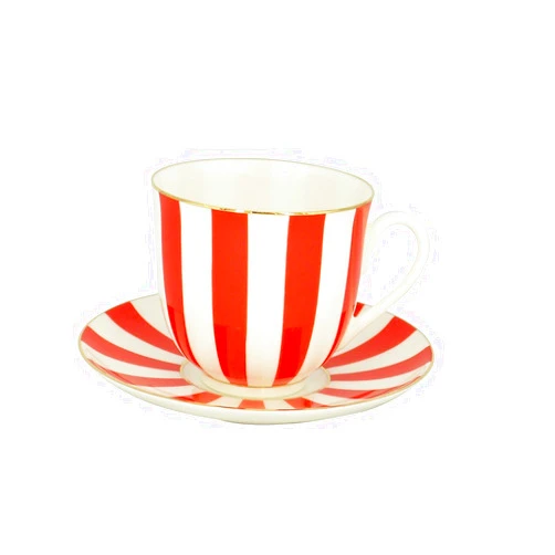 Lomonosov Russia Imperial Lomonosov Porcelain Cup and Saucer Set Collection (Red Yes and No)