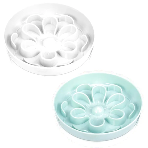 Funnymoom 2 Pcs Cat Slow Feeder Bowl Cute Cat Food Bowl with Bloom Design Healthy Eating Diet Interactive Feeder Wet Dish for Pets Small Dogs(White, Green)