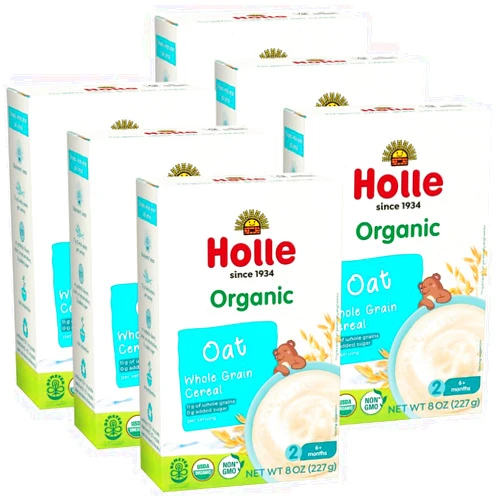 Holle Organic Baby Cereal - Whole Grain Oat Cereal for Baby - Quick and Easy to Prepare as an Organic Baby Oatmeal for Children Over 6 Months - (6 Pack) With Fiber & Vitamin-Rich Whole Grain Kernel
