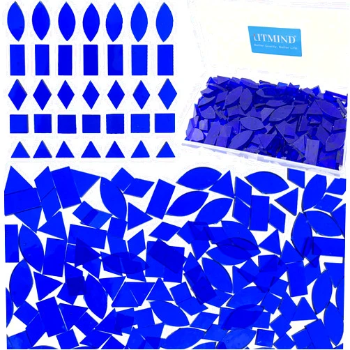 LITMIND Transparent Sapphire Blue Stained Glass Mosaic Tiles - 240 Pieces in 5 Shapes (Rectangle, Triangle, Rhombus, Square, Leaf) for Crafts & Mosaic Projects