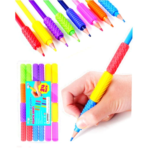 LESONG Sensory Fidget Toys Kids Adults: 24 Pack Textured Silicone Pencil Grips for Autism Kids Calming - ADHD Tools for Anxiety Relief Items - Quite Fidget Toys for Classroom