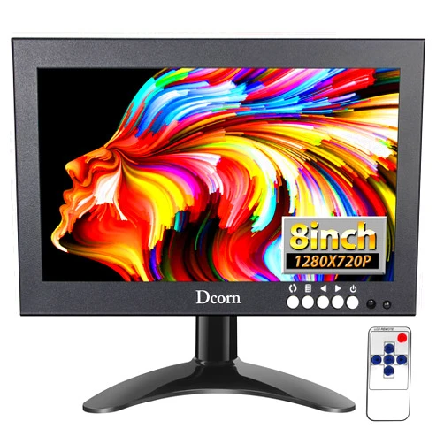 Dcorn 8 inch Mini Monitor, Small HDMI Monitor 1280x720 16:9 IPS Metal Housing Screen Support HDMI/VGA/AV/BNC Input with Wall Bracket&Remote Control,178 Full Viewing w/Speaker