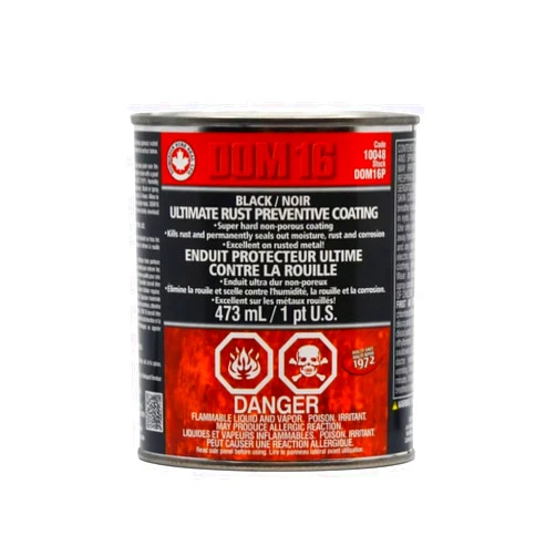 DOMINION SURE SEAL LTD. Dominion Sure Seal - DOM16 Ultimate Rust Preventative Coating Black - Paintable & Flexible, Top Tier Strength, Waterproof Rust Inhibitor - Ideal for Car Chassis Parts - 437 mL (16 oz)