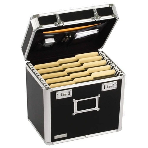 Vaultz Locking File Organizer Box - 13.5 x 13.25 x 10.5 Inch Large, Portable Locking Storage Box for Filing Letters & Documents w/Combination Lock, Black