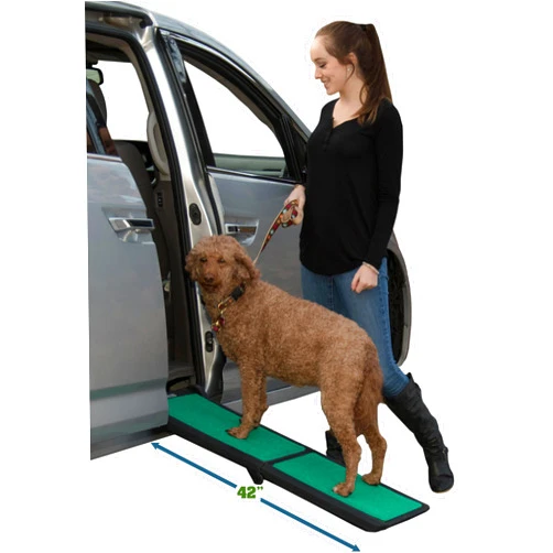 Pet Gear supertraX Ramps for Dogs and Cats, Maximum Traction Surface,Portable/Easy-Fold (No Tools Required),Built in Handle for Travel,5 Models, 42-71 Inches Long,Supports 150-200lbs,New Black/Green