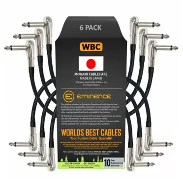 WORLDS BEST CABLES 6 Units - 4 Inch - Pedal, Effects, Patch, Instrument Cable Custom Made Made Using Mogami 2319 Wire and Eminence Nickel Plated ¼ inch (6.35mm) R/A Pancake Type Connectors