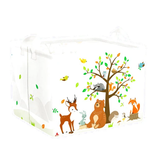 Clastyle Woodland Animals Bear Fox Raccoon Tree Baby Gift Storage Basket Large Deer Owl Collapsible Rectangular Shelf Basket Cute Clothes Towel Toy Book Storage Bin for Nursery