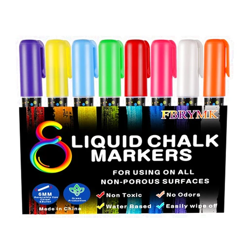FBRYMK Liquid Chalk Markers 8 Pack Neon Chalk Pens Non-Toxic Erasable Dustless Liquid Pens for Nonporous Chalkboards Windows Glass and Bistro Boards
