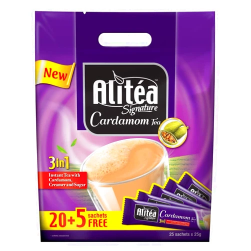 Alitea Signature Instant Milk Tea with Cardamom - 3 in 1 Chai Latte with Creamer and Sugar - 25 Pack
