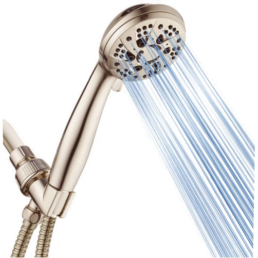 AquaDance High Pressure 6-Setting Full Brushed Nickel Handheld Shower Head with Stainless Steel Hose. Officially Independently Tested to Meet Strict US Quality & Performance Standards!