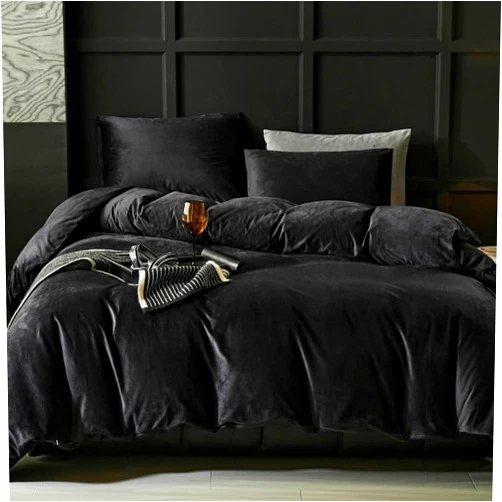 WARMDERN Black Velvet Duvet Cover King Size Flannel Duvet Cover Bedding Sets, 3pcs Ultra Soft Luxury Textured Modern Crystal Velvet Duvet Covers with Zipper Closure(Black, King)