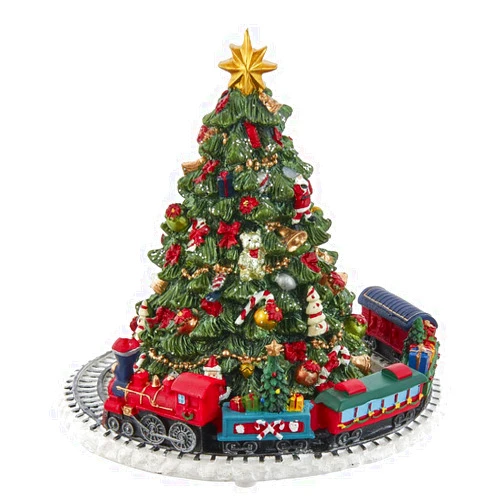 Kurt S. Adler 6-Inch Christmas Tree with Revolving Train Music Box