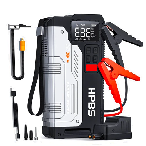 HPBS Jump Starter with Air Compressor - 2500A Portable Car Jump Starter with 150 PSI Tire Inflator for Up to 8.0L Gas and 6.5L Diesel Engines, 12V Jump Starter Box with LCD Display