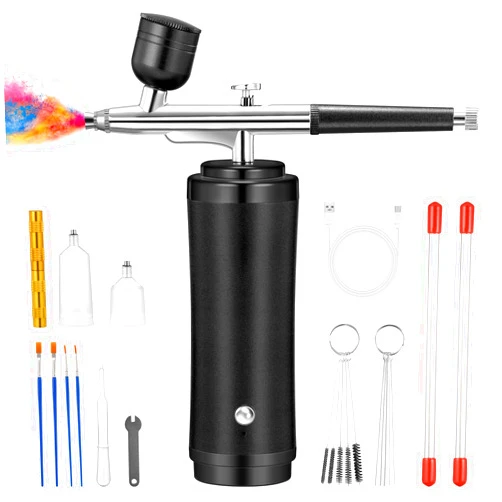 Gocheer Airbrush Kit with Compressor - 48PSI Rechargeable Cordless Non-Clogging Air Brush Set with 0.2/0.3/0.5mm Nozzles for Nail Art,Makeup,Cake Decoration,Model Painting,Barber etc.