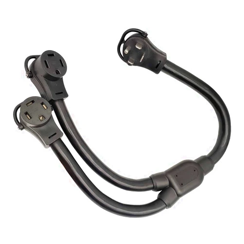 Parkworld 886191 NEMA 14-60 Splitter Cord Adapter 14-60P Male Plug to (2) 14-60R Female Connector (Black, 3FT)