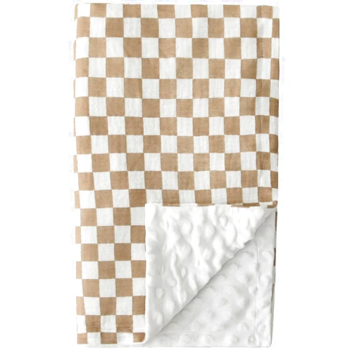 CHUNGEL 2-Layer Baby Blankets for Unisex Boys Girls, Super Soft Nursery Minky Blankets with Muslin Cotton Front and Dotted Fleece Backing for Infant Newborn Toddler 30 x 40 Inch(Coffee Checkered)