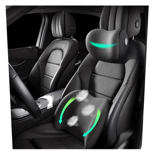 GYLCTOM Car Headrest & Lumbar Support Cushion Ergonomic Car Seat Neck Back Rest Pillows Orthopedic Memory Foam Head Rest and Lower Lumbar Support Pillow Set Backrest Driving Seat Office Chair Support (Black)