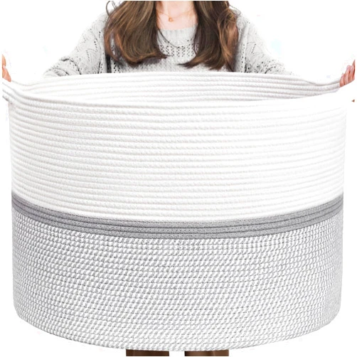 CHICVITA XXL Extra Large Cotton Rope Woven Basket, Throw Blanket Storage Basket with Handles, Decorative Clothes Hamper,22